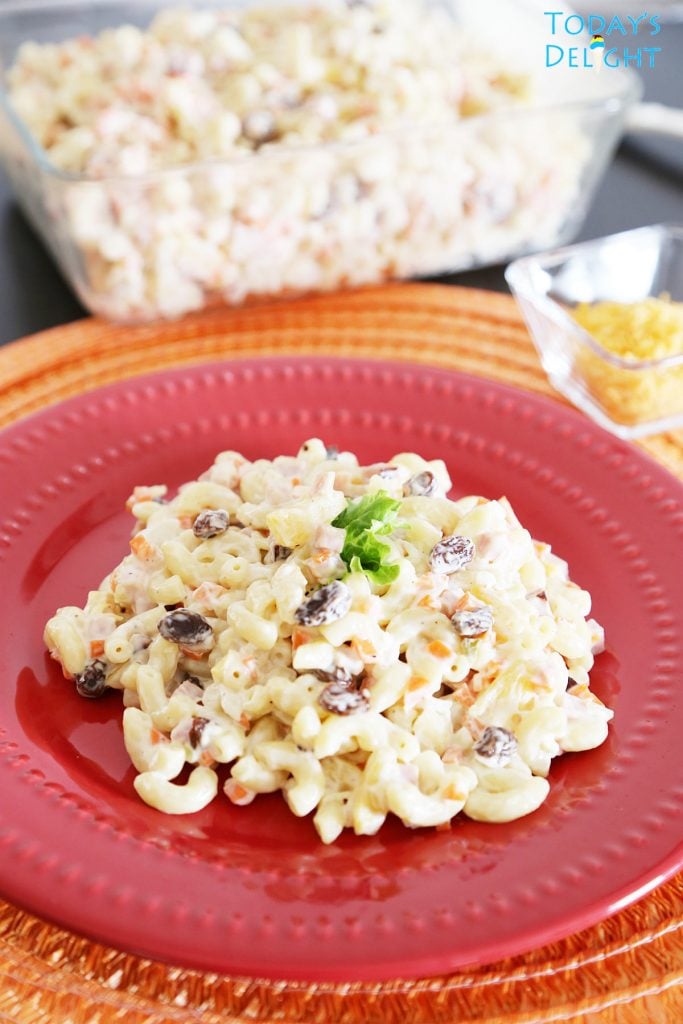Filipino chicken macaroni salad on a plate.