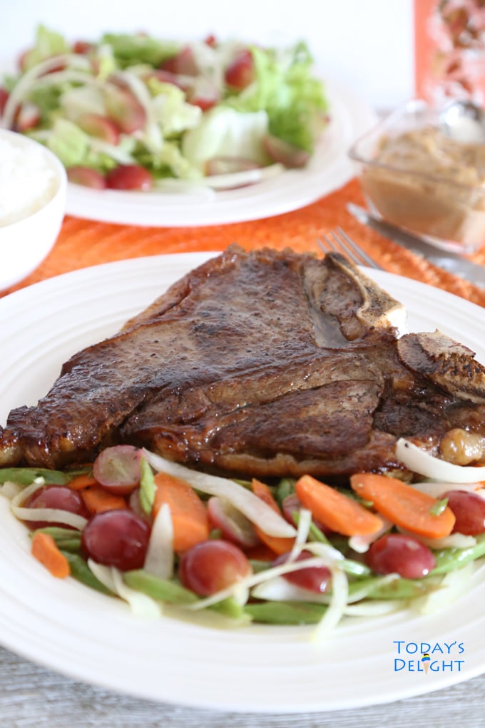 Pan Fry T Bone Steak with Creamy Mushroom Sauce