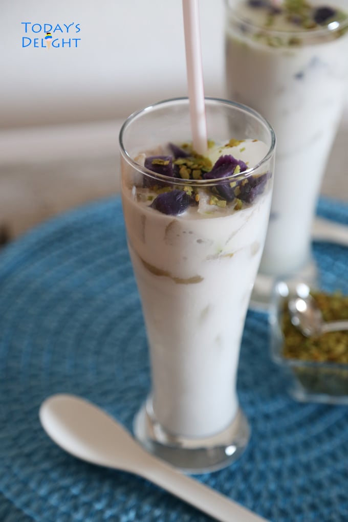 Taro and Coconut Milk Drink with Toasted Green Pinipig