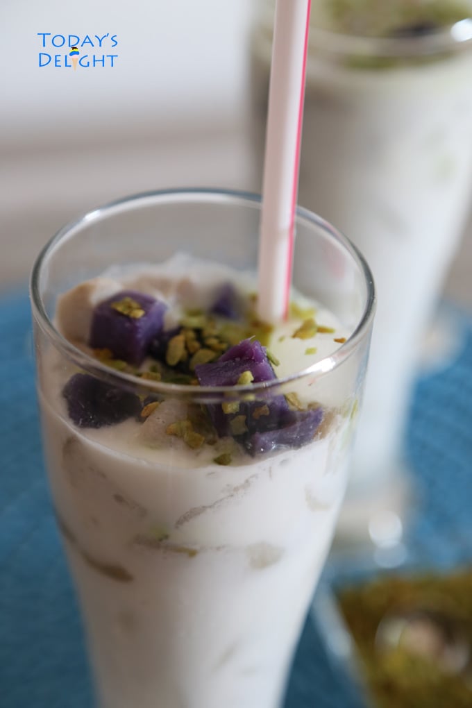 Taro and Coconut Milk Drink with Toasted Green Pinipig