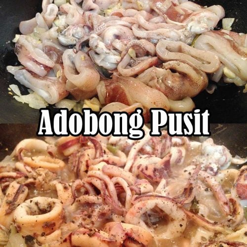 Raw & cooked adobong pusit or stewed squid.