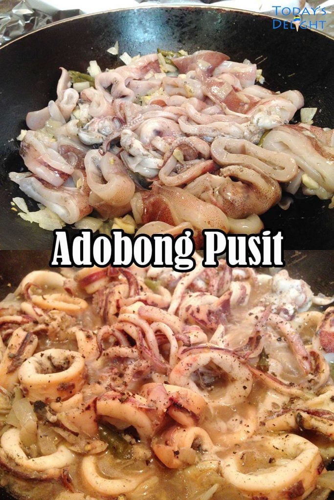 Raw & cooked adobong pusit or stewed squid.