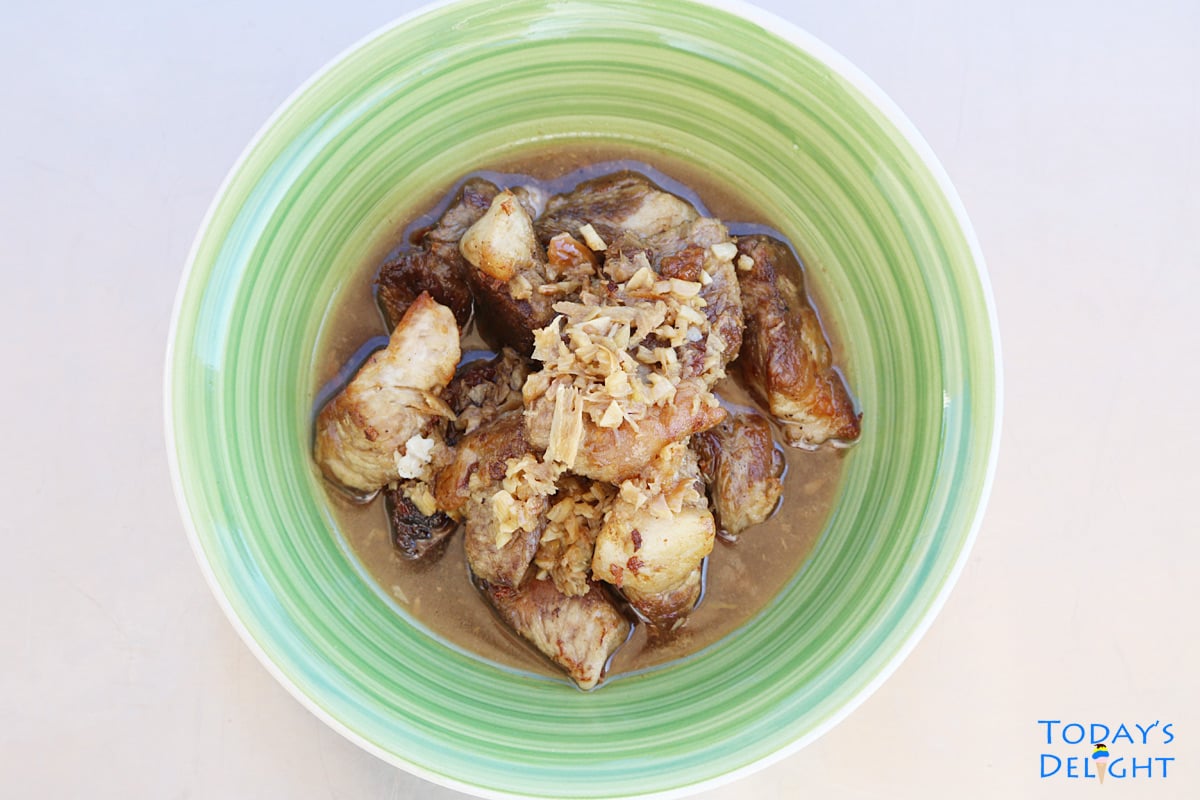 In a bowl is a Filipino pork abodo.