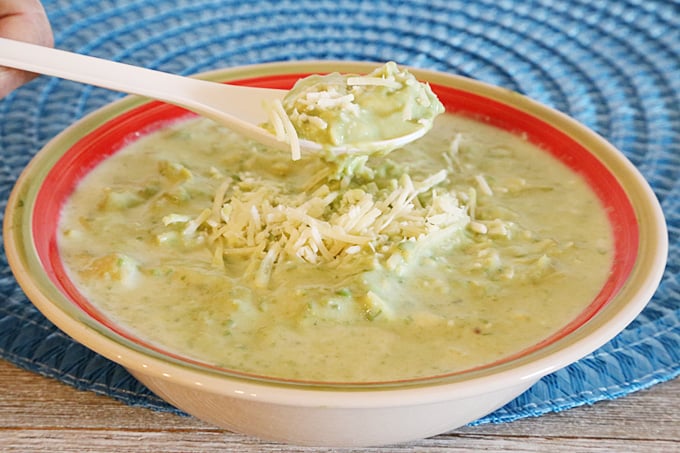 Spoonful of avocado dessert.