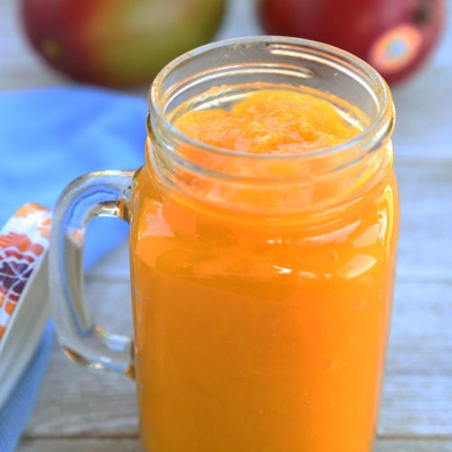 Homemade mango jam in a jar.