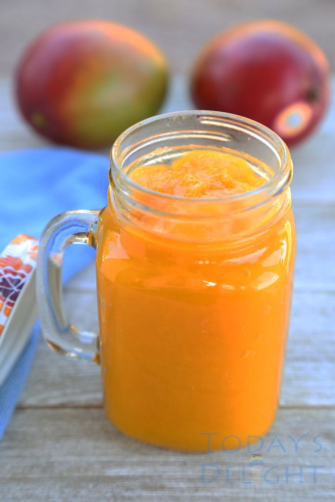 Homemade mango jam in a jar.