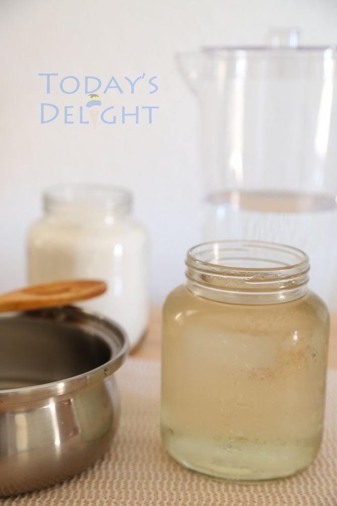 A pot with water and sugar to make this simple syrup recipe.