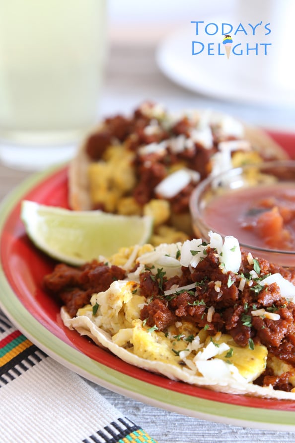 Easy Breakfast Tacos Recipe with chorizo eggs and potatoes is Today's Delight