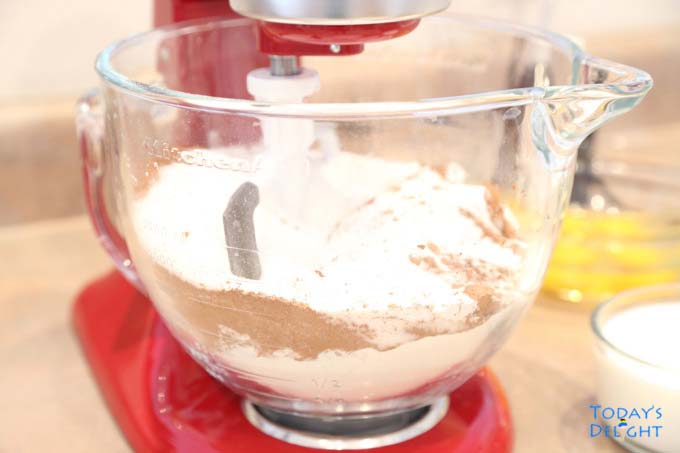 How to Make this Easy Moist Chocolate Cake recipe. Combine all ingredients in mixer.
