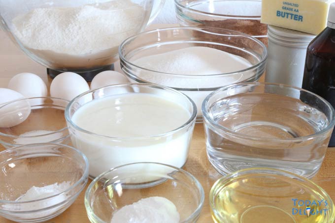 Ingredients for Moist Chocolate Cake.
