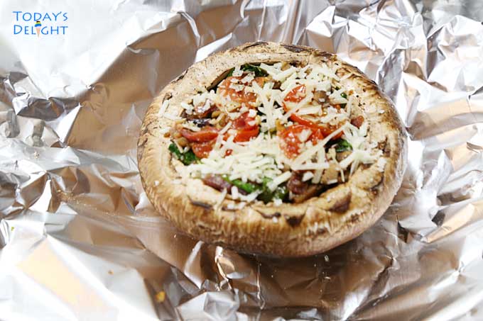 Spinach Stuffed Portobello Mushroom in foil.