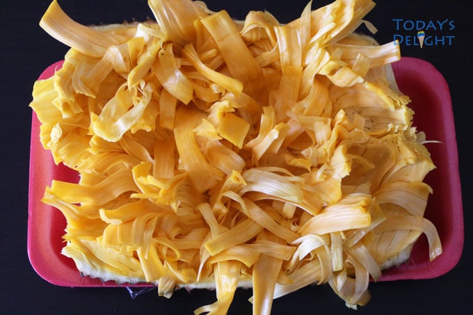 The fibrous rags of a jackfruit is discarded after all the fruits are removed.