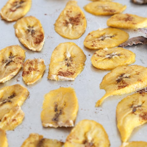 Baked banana chips.