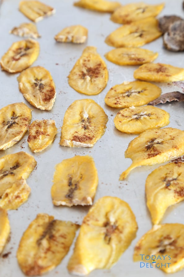 Baked banana chips.