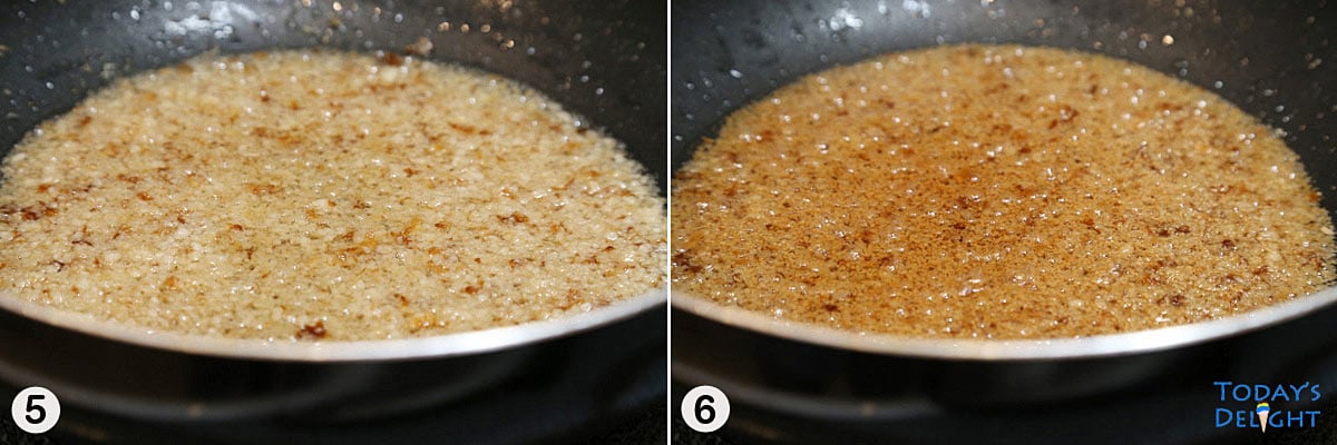 Steps 5 and 6 for toasting coconut curds.