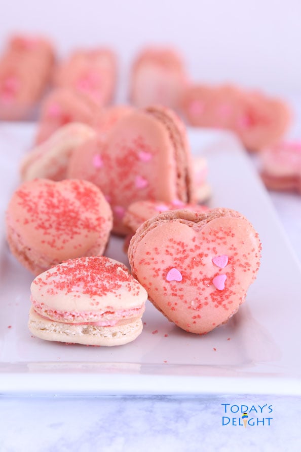 Heart Macarons filled with Strawberry Buttercream is Today's Delight.