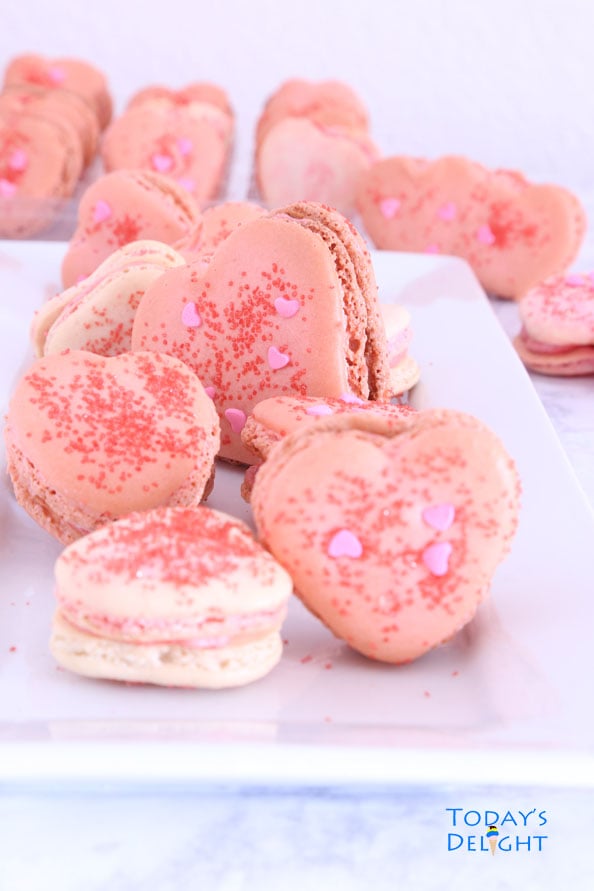 Heart Macarons with Strawberry Buttercream Filling is Today's Delight.