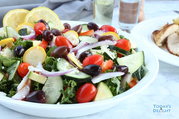 Yummy Mediterranean Kale Salad with Kalamata Olives and Feta