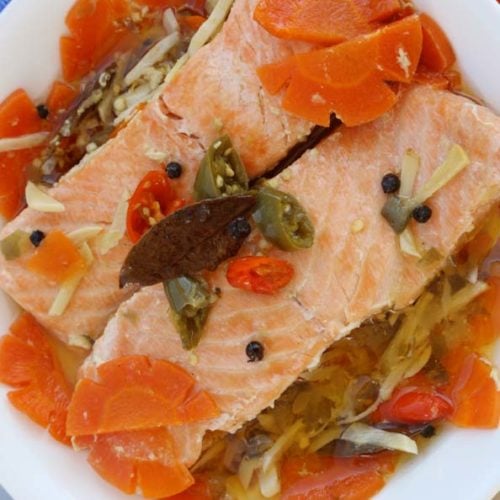 mediterranean style salmon in olive oil is similar to a Spanish sardines recipe. It is Today's Delight