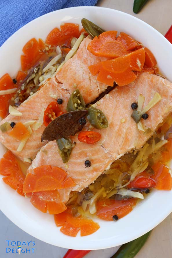 mediterranean style salmon in olive oil is similar to a Spanish sardines recipe. It is Today's Delight