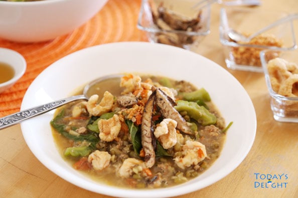 Ginisang Munggo with Chicharon and Toasted Garlic made of mung beans is nutritious and delicious.