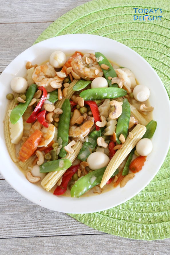 Shrimp with Quail Eggs Recipe with vegetable in creamy butter sauce is Today's Delight