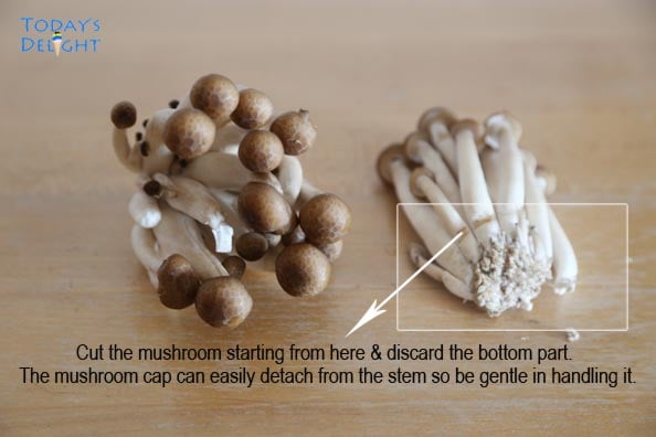 Remove the mushroom cap and stem from the cluster before adding to the soup.