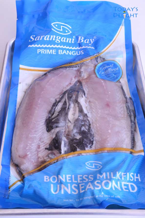 Raw unseasoned boneless milkfish in packaging.