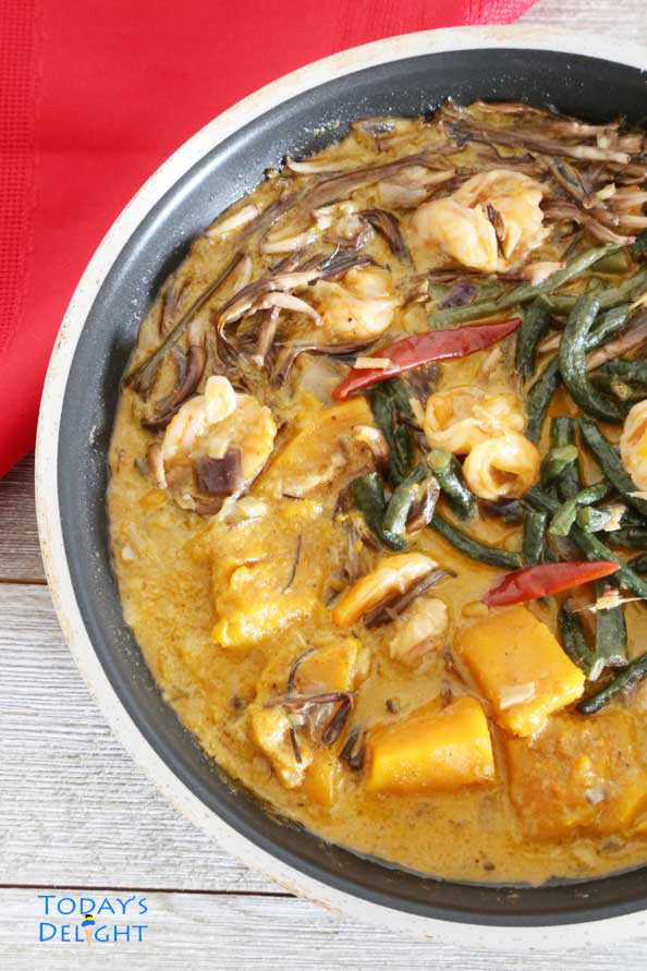Kabocha squash, Long Beans, Shrimp cooked in Coconut Milk is Today's Delight