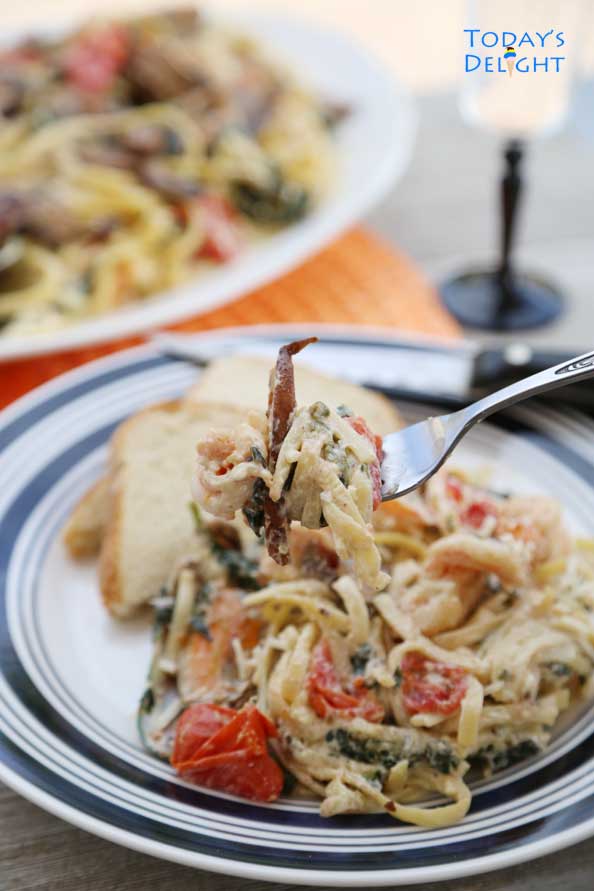 Cook linguine pasta al dente or firm to bite.