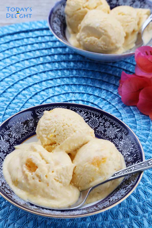 Mango Ice Cream Recipe made with ripe mangoes is Today's Delight.