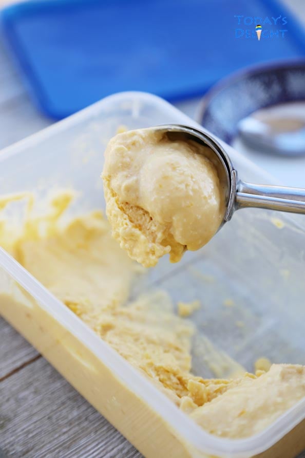 Scoop of Homemade Mango Ice Cream is Today's Delight.