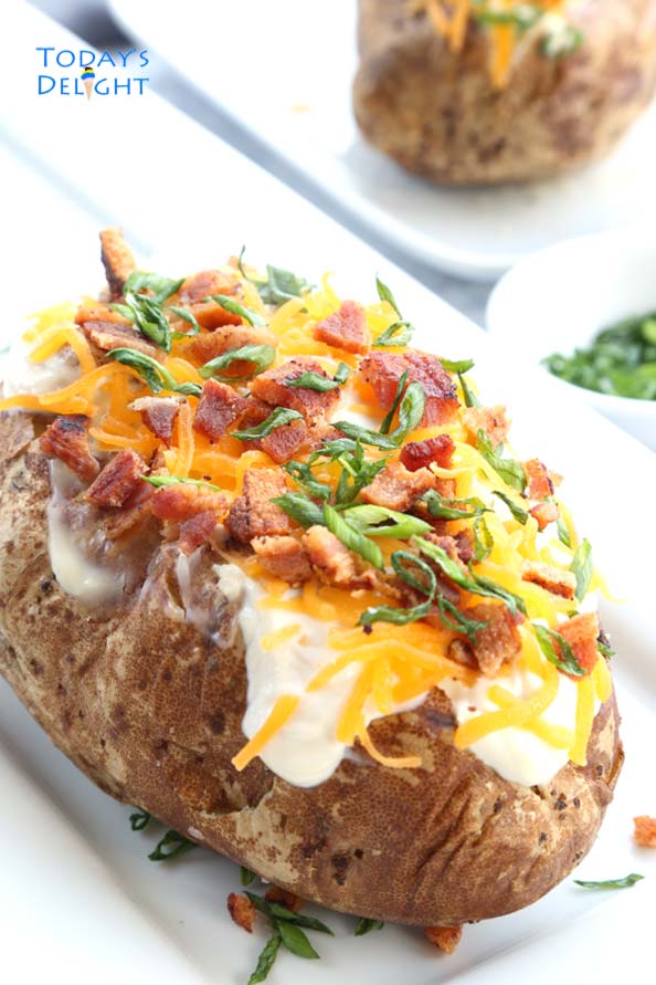 Perfect Baked Potato with toppings is Today's Delight.