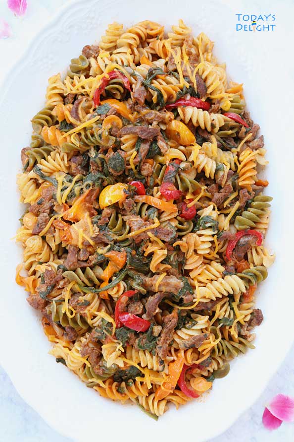 Easy Rotini with Beef and Spinach recipe is Today's Delight.