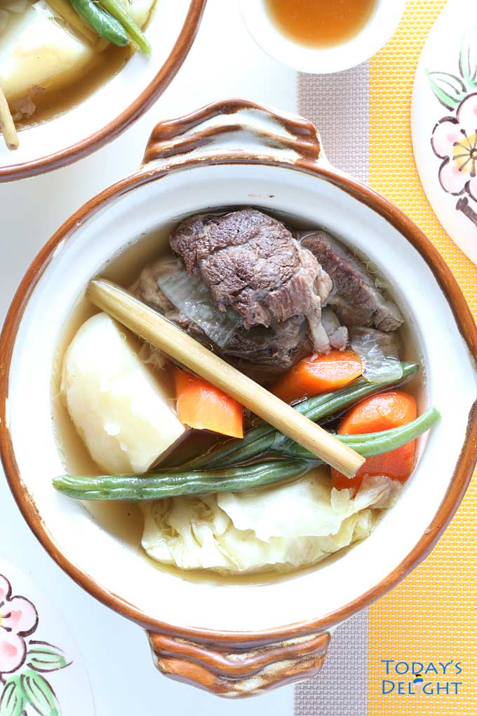 Filipino Beef soup with vegetables flavored in lemongrass