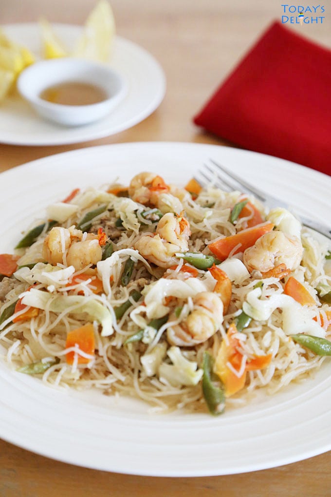 Stir-fried Filipino noodles with lemon and fish sauce.