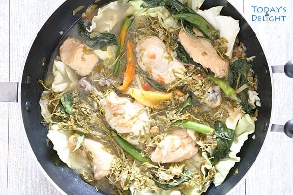 Filipino Tamarind Chicken Soup in skillet