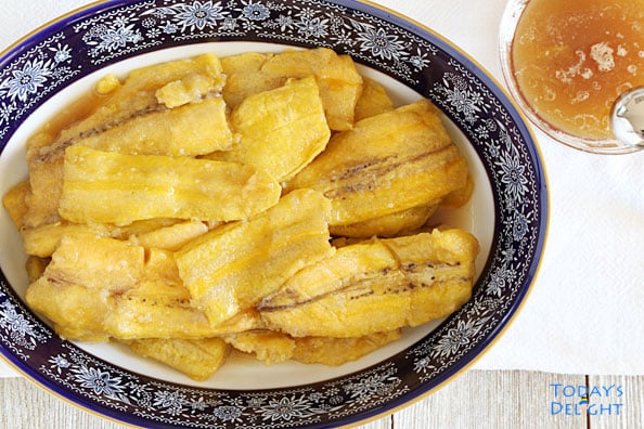 Slices of Banana Plantain in Butter Rum Cinnamon Brown Sugar Syrup