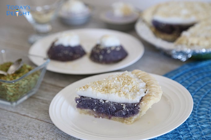 A slice of Okinawan Sweet Potato Haupia Pie