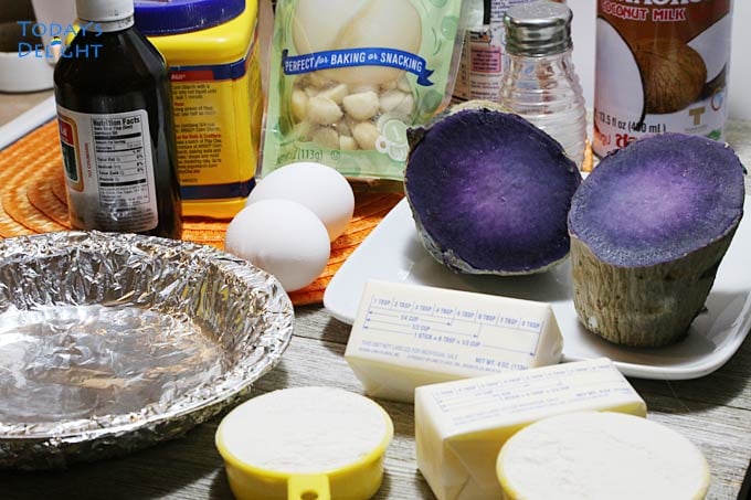 Ingredients to make Okinawan Sweet Potato Haupia Pie