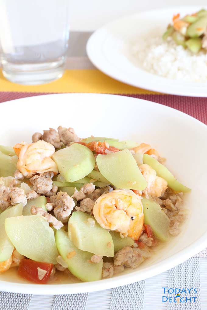 Ginisang Sayote with Shrimp and Ground Pork is a Filipino sauteed vegetable is Today's Delight