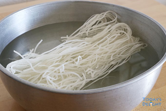 Filipino Luglug cornstarch noodles soaked in water