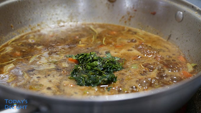 Ingredients simmered in pan
