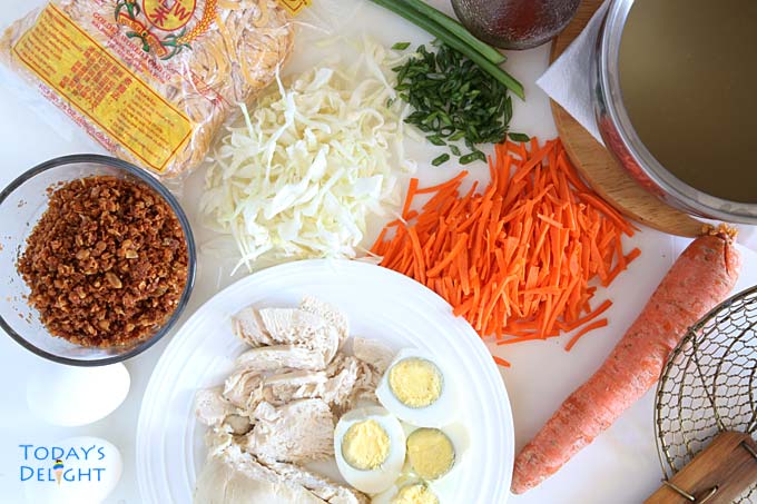 Filipino Chicken Mami Noodle soup ingredients