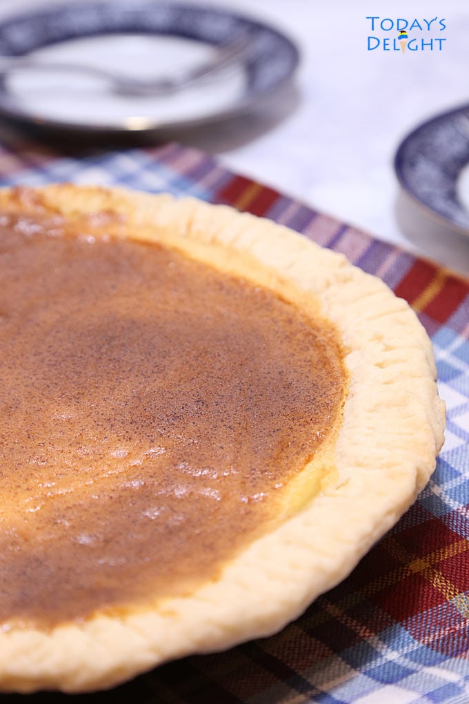 Eggnog Custard Pie in pan.
