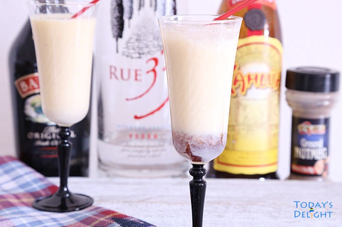 2 glasses of eggnog drink spiked with vodka