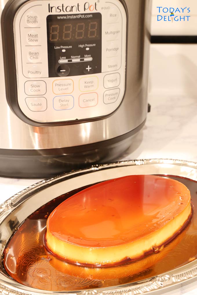 Leche flan with caramel syrup cooked in an instant pot.