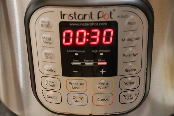 Instant Pot Saute time set to 30 minutes.