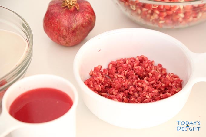 Pomegranate juice and seeds.
