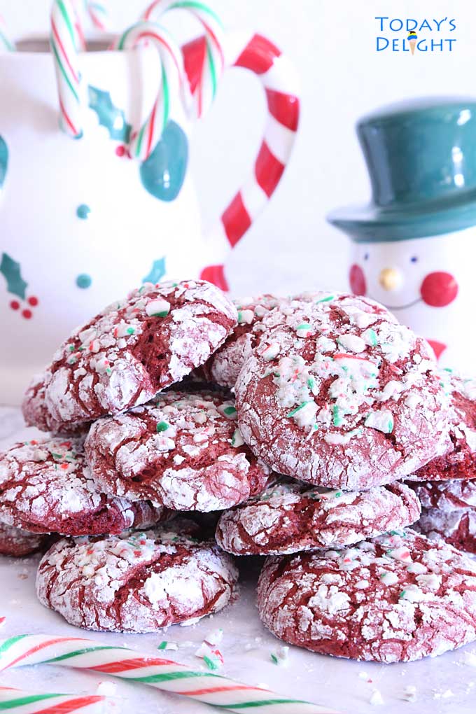 Red Velvet Candy Cane Crinkle Cookies is Today's Delight
